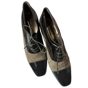 Oxford Lace Up Preppy Brown Suede Leather Italian Made Shoes Heels Womens 8 38.5